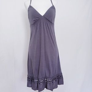 Strappy Gray Dress w/Cutout Back, Ruffled Hem